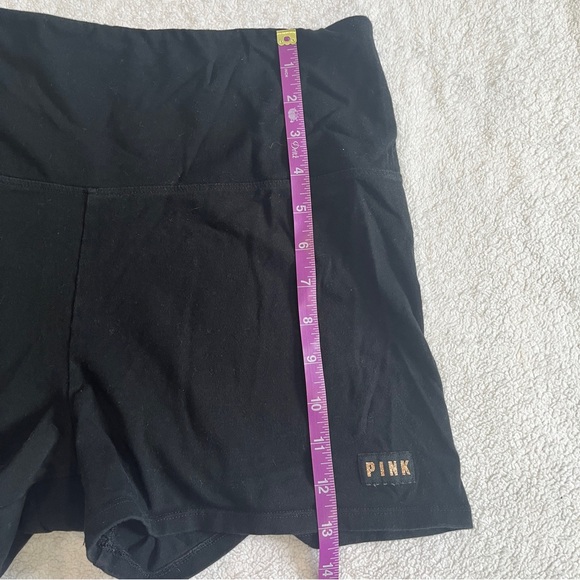 PINK Victorias Secret Women LARGE Spandex Shorts Black High Waisted Glitter Logo - Picture 8 of 8